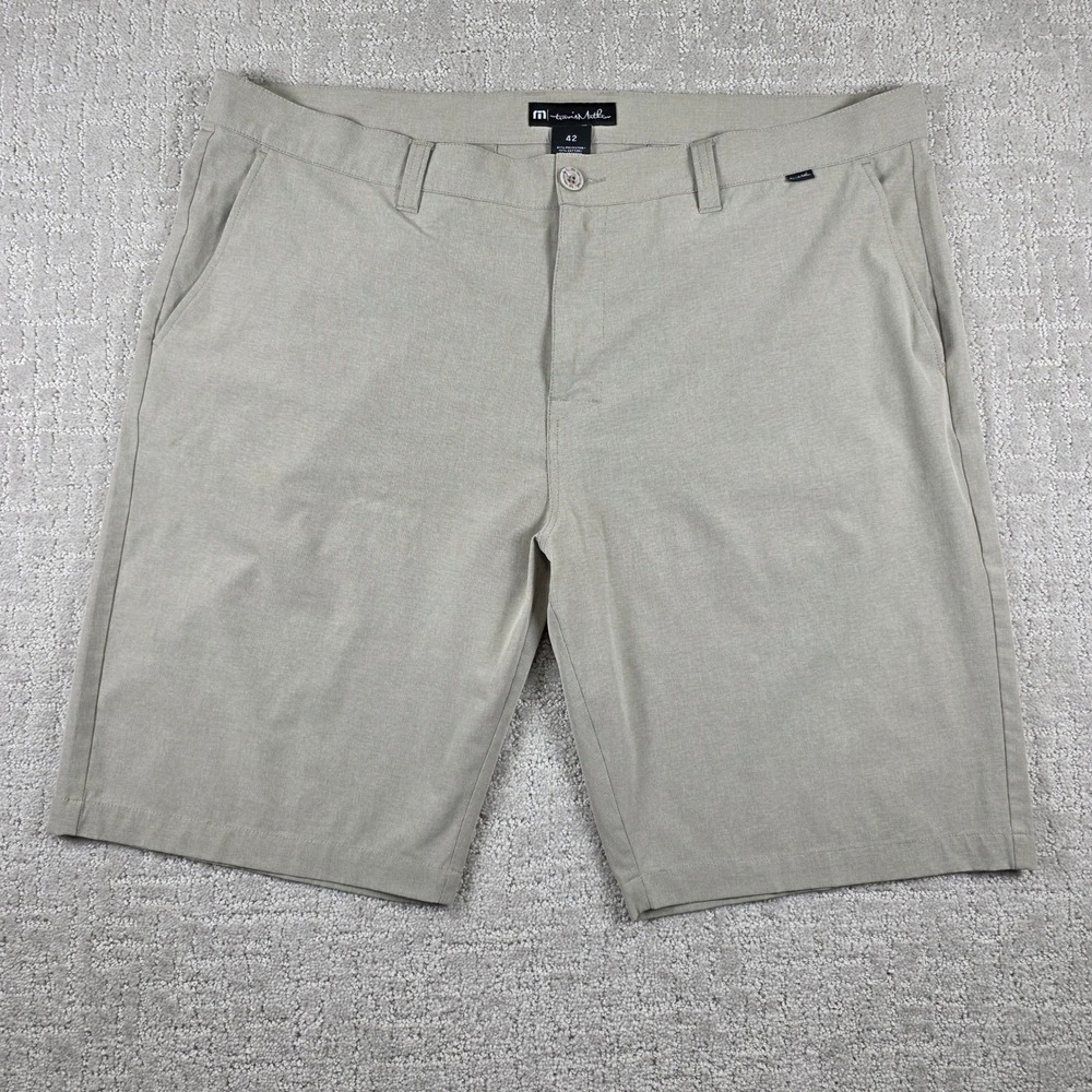 TravisMathew Mens Khaki Tan Golf Shorts Size 42 Performance Stretch Flat Front